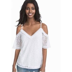 White House Black Market White Lace Cold Shoulder Top Size Large